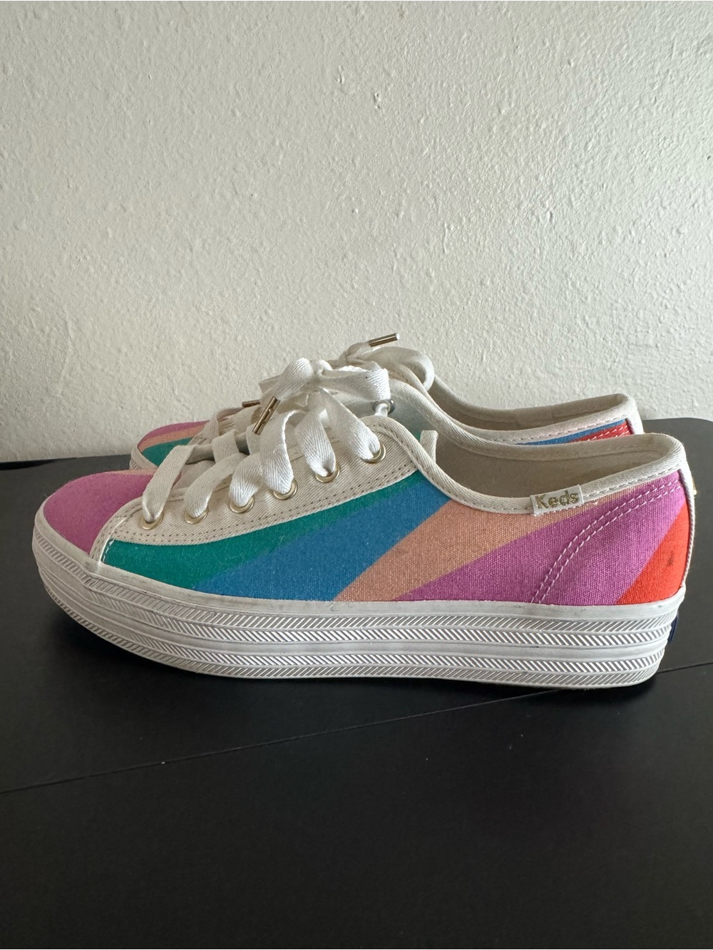 Keds x Kate Spades Platform Rainbow Stripe Canvas Sneaker - White/Multi